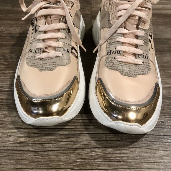 John Galliano Gazette Newspaper Leather Sneakers 8.5 US / 39 EU Pink Metallic - Picture 4 of 14
